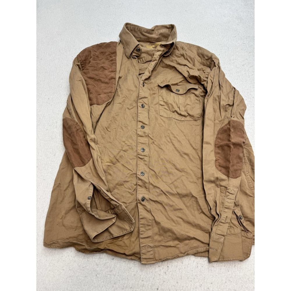 King Ranch Shirt Mens XL Brown Quilted Shoulder Elbow Patch Long Sleeve Workwear